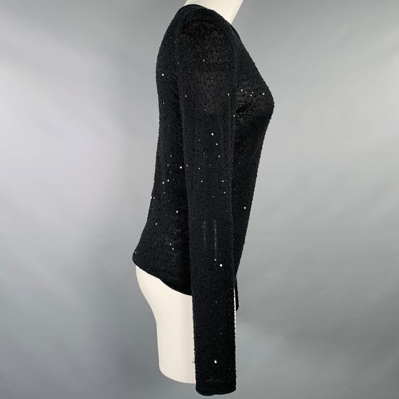 VIVIENNE TAM Size 2 Black Silk Cashmere Sequined Crew Neck Pullover - Picture 3 of 6